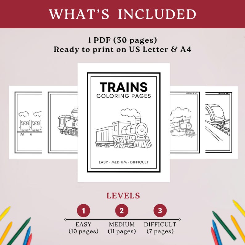 Train Coloring Pages for Kids · Fun Screen Free Indoor Activity · Train ...
