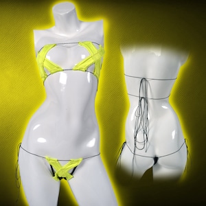 Ready | “Blake” Neon Yellow and Black X set| Exotic Dancewear, Two-Piece, Stripper Outfit, Club wear, Lingerie, Unique