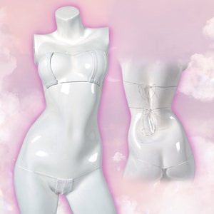 Listo / "Blair" Micro Set Rectángulo Blanco / Ropa de Baile Exótica, Traje de Stripper, Dos Piezas, Traje de Bailarina Exótica, Microkini, Lencería Única