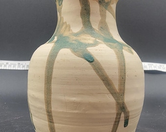 Vaso vintage J LaRoche 1984 em cerâmica creme e verde - 15 cm (6")