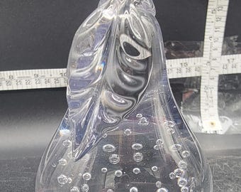 Vintage Hand Made Crystal Glass Pear Controlled Bubble Paperweight
