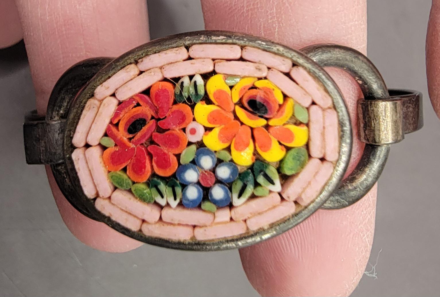 Ancienne Boucle-fermoir De Bracelet En Micro-mosaïque - Laiton Et Verre - Occasion