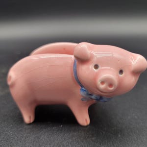 Porta-cartões de cerâmica vintage, porquinho rosa - 1,5"