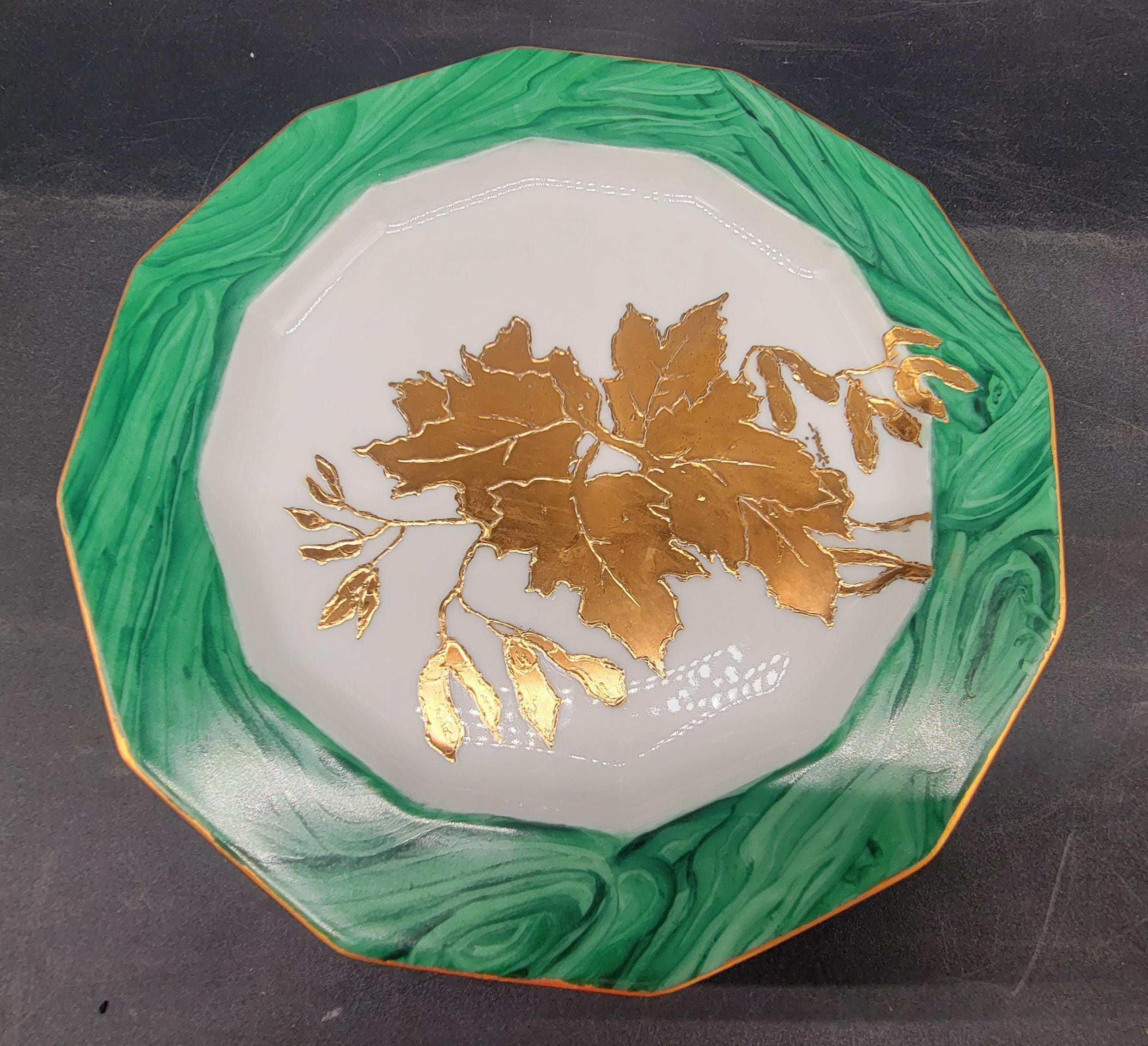 Vintage Rosenthal Germany 12 Sided Hand Painted Green and Gold