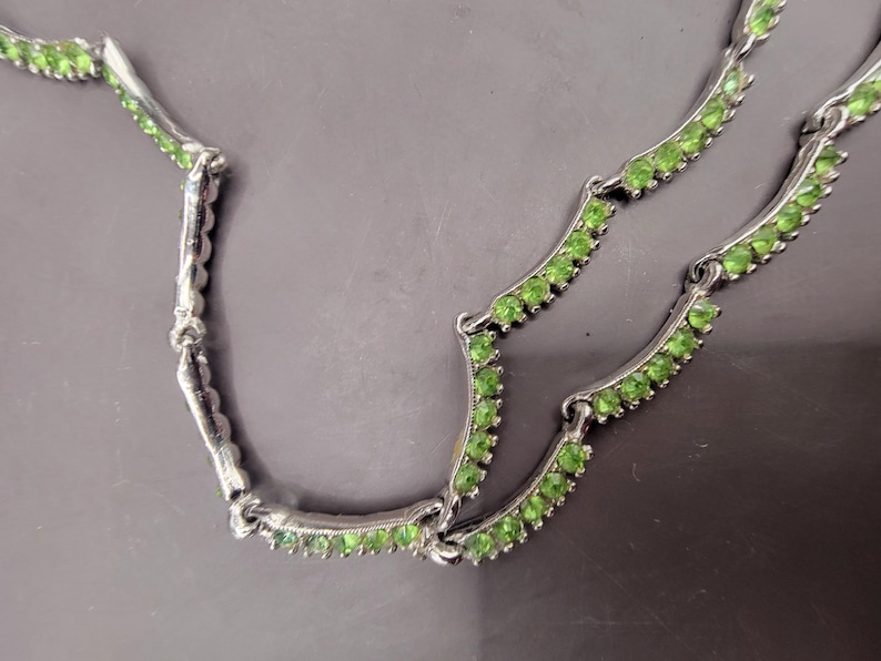 Vintage Designer BOGOFF Green Rhinestone Necklace - 14" - GORGEOUS! Perfect for New Years Eve! image 3
