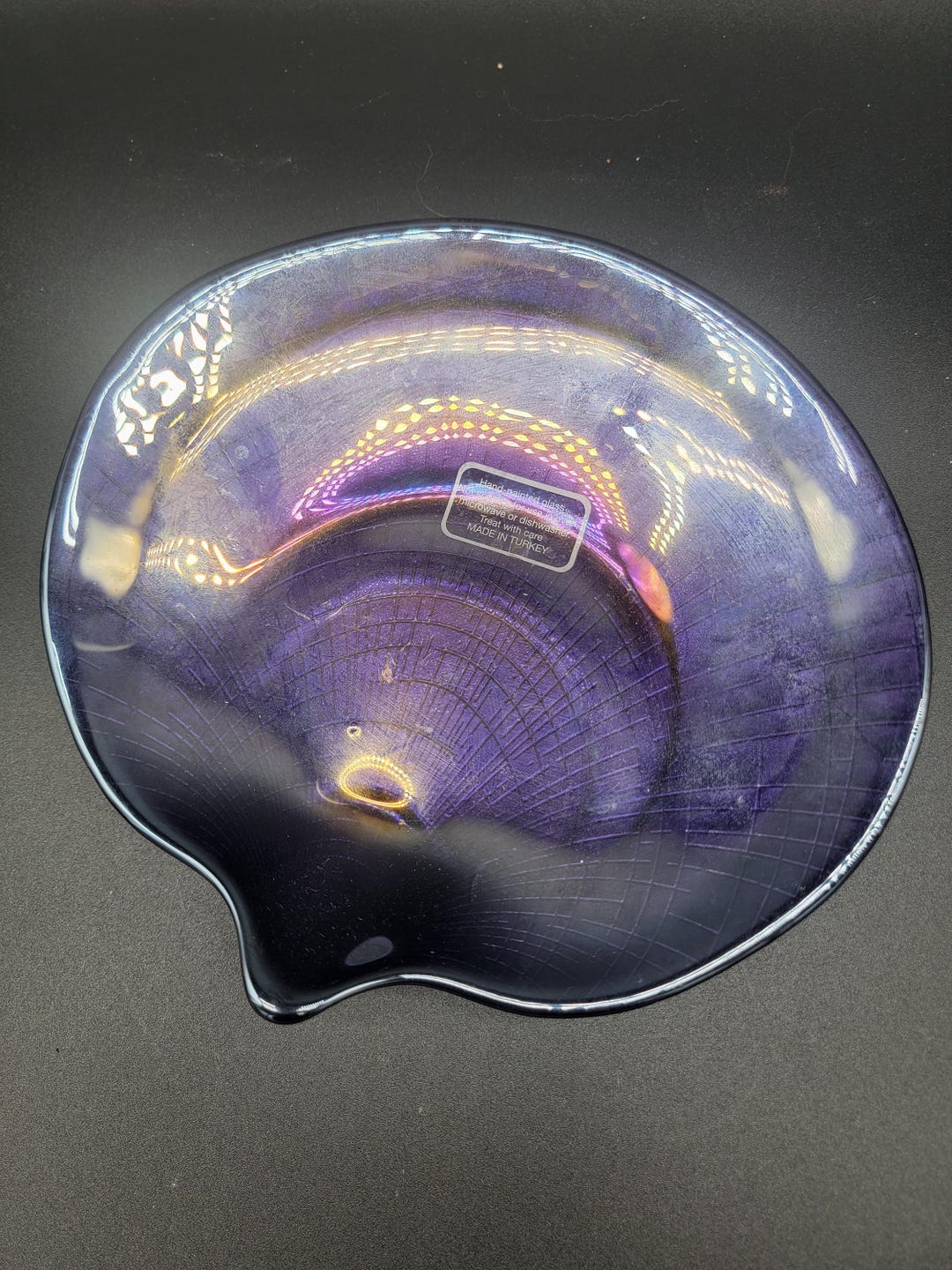 Turkey Painted Shell Hand Painted Purple Iridescent Shell Glass Plate - Made in Turkey - 6 ...