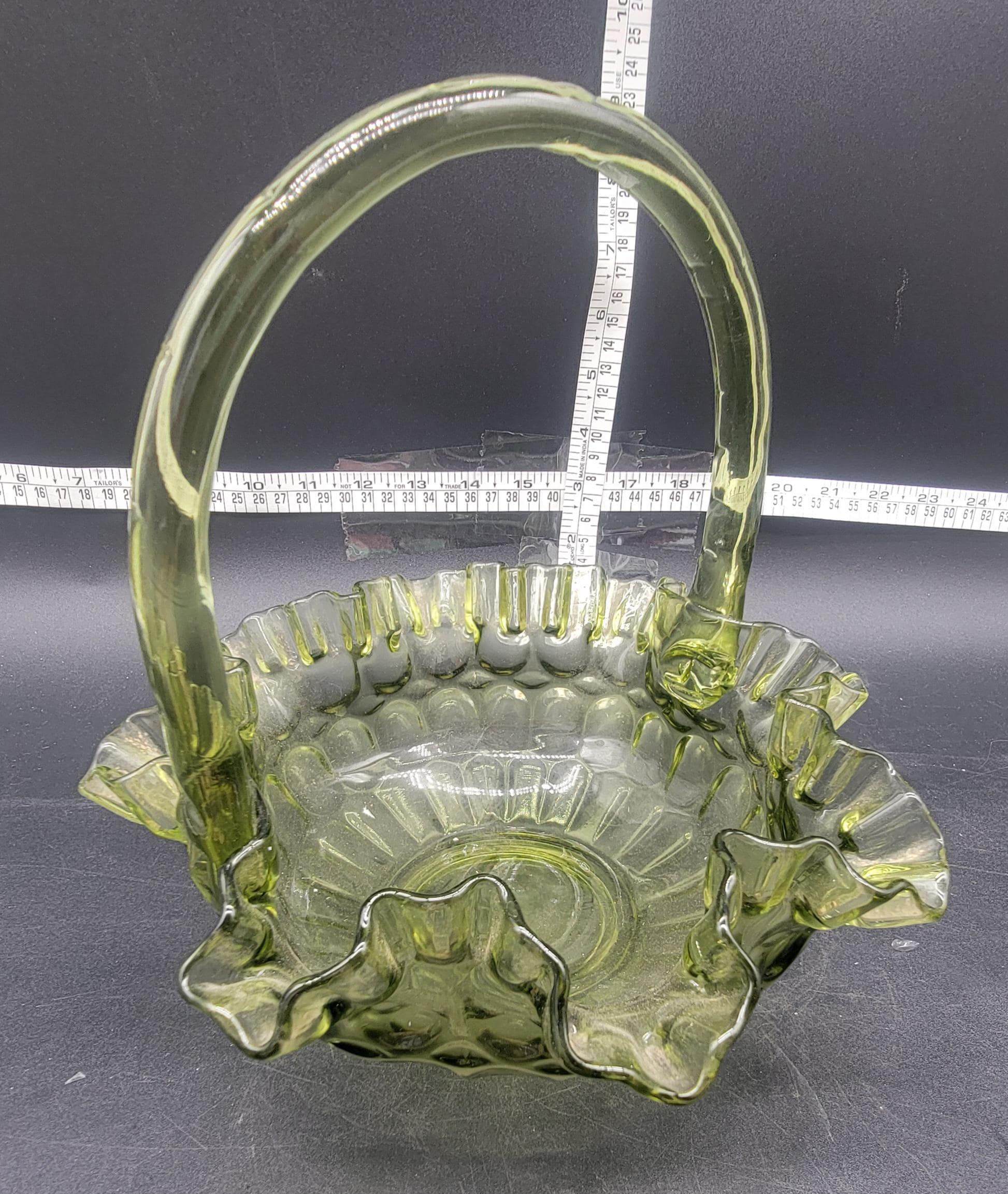 Vintage Fenton Glass Colonial Thumprint Pattern Basket 1960s