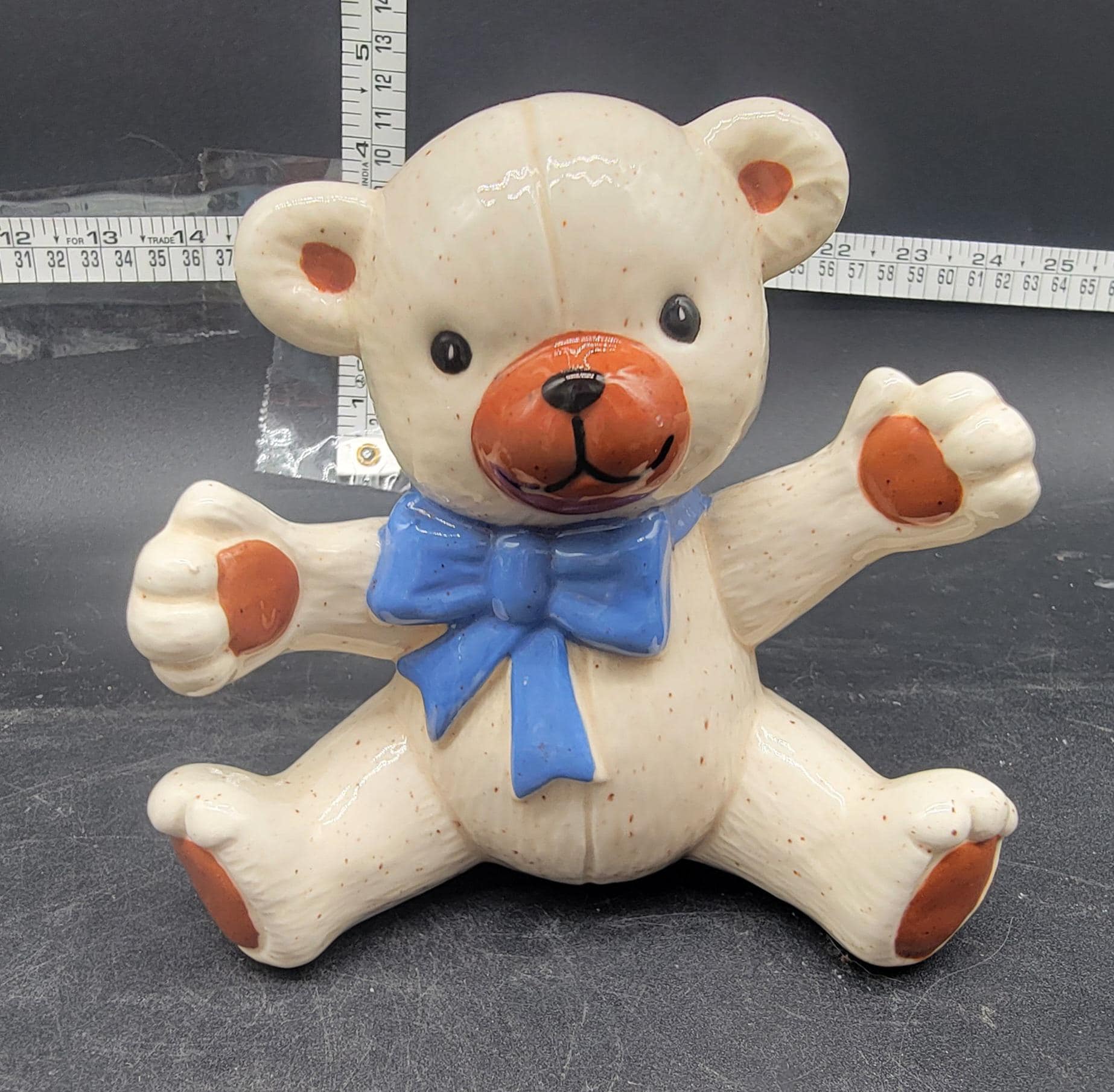 Vintage 1980s Ceramic Ready to Hug You Teddy Bear Figurine - 4