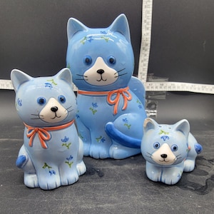 Vintage 1980s Otagiri Japan Hand Crafted Blue Cat Salt and Pepper