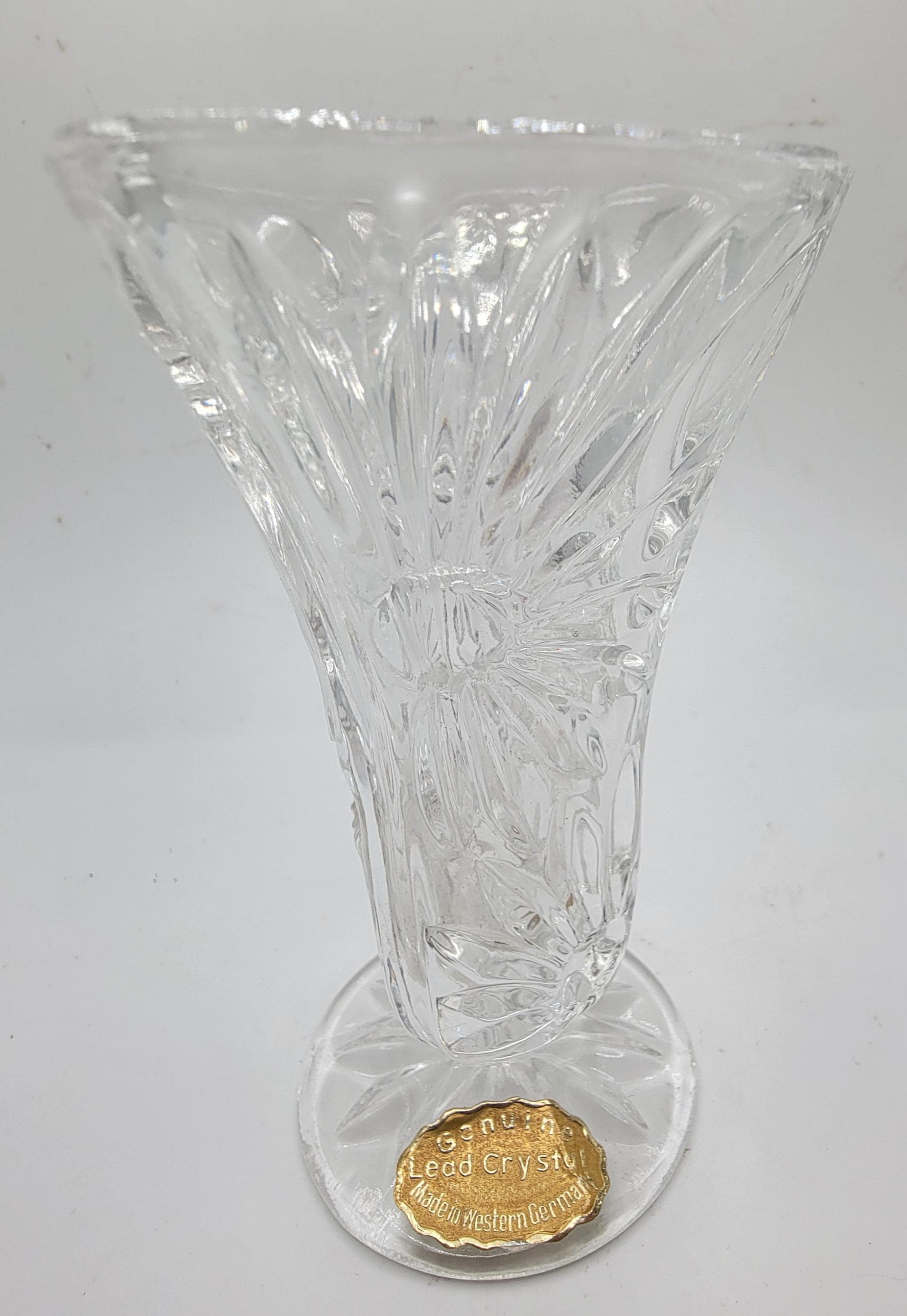 Vintage Genuine Lead Crystal Cut Glass Vase - Made in West Germany