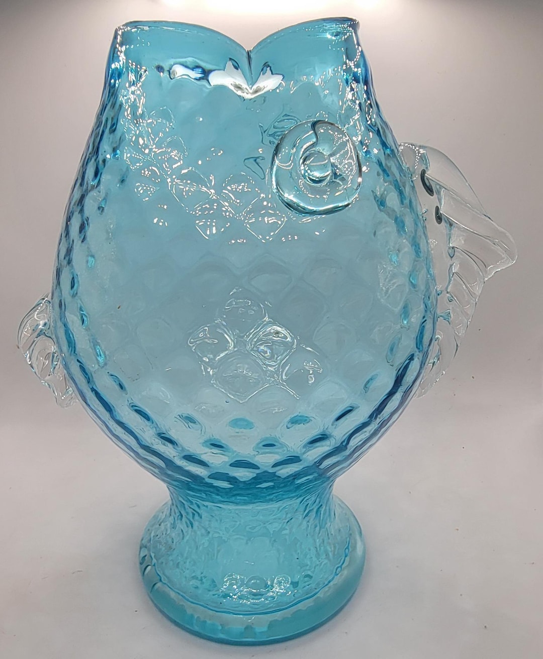Image showcasing Vintage Light Blue Glass Fish Vase - 10