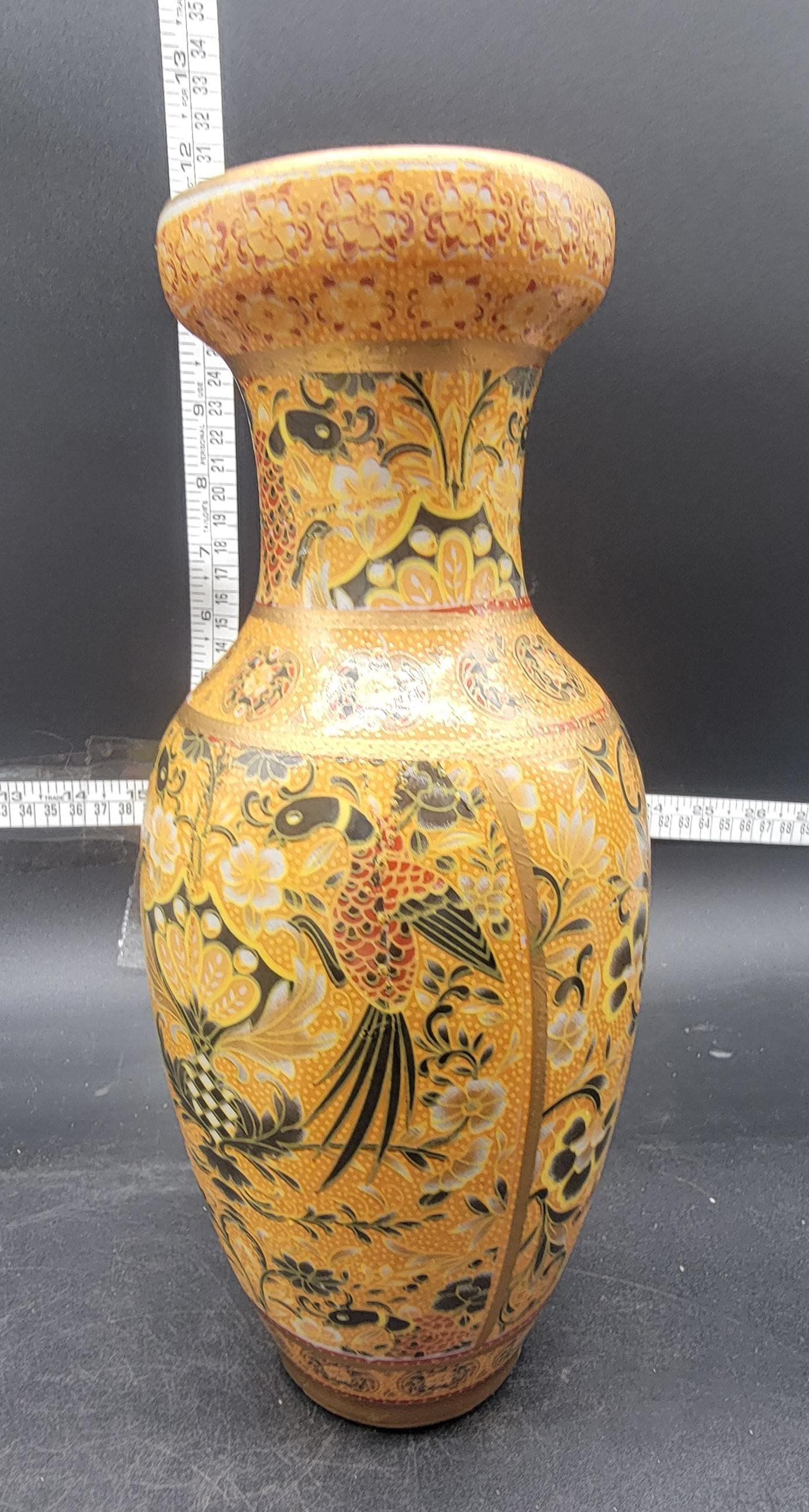 ヴィンテージ/アンティーク 中国薩摩陶器 花瓶 鳳凰鳥 金彩 手描き