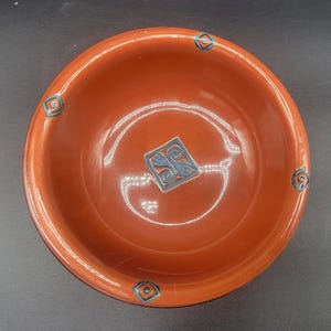Vintage 1990s Crown Corning  Orange Decorative Bowl and Under Plate - 8"