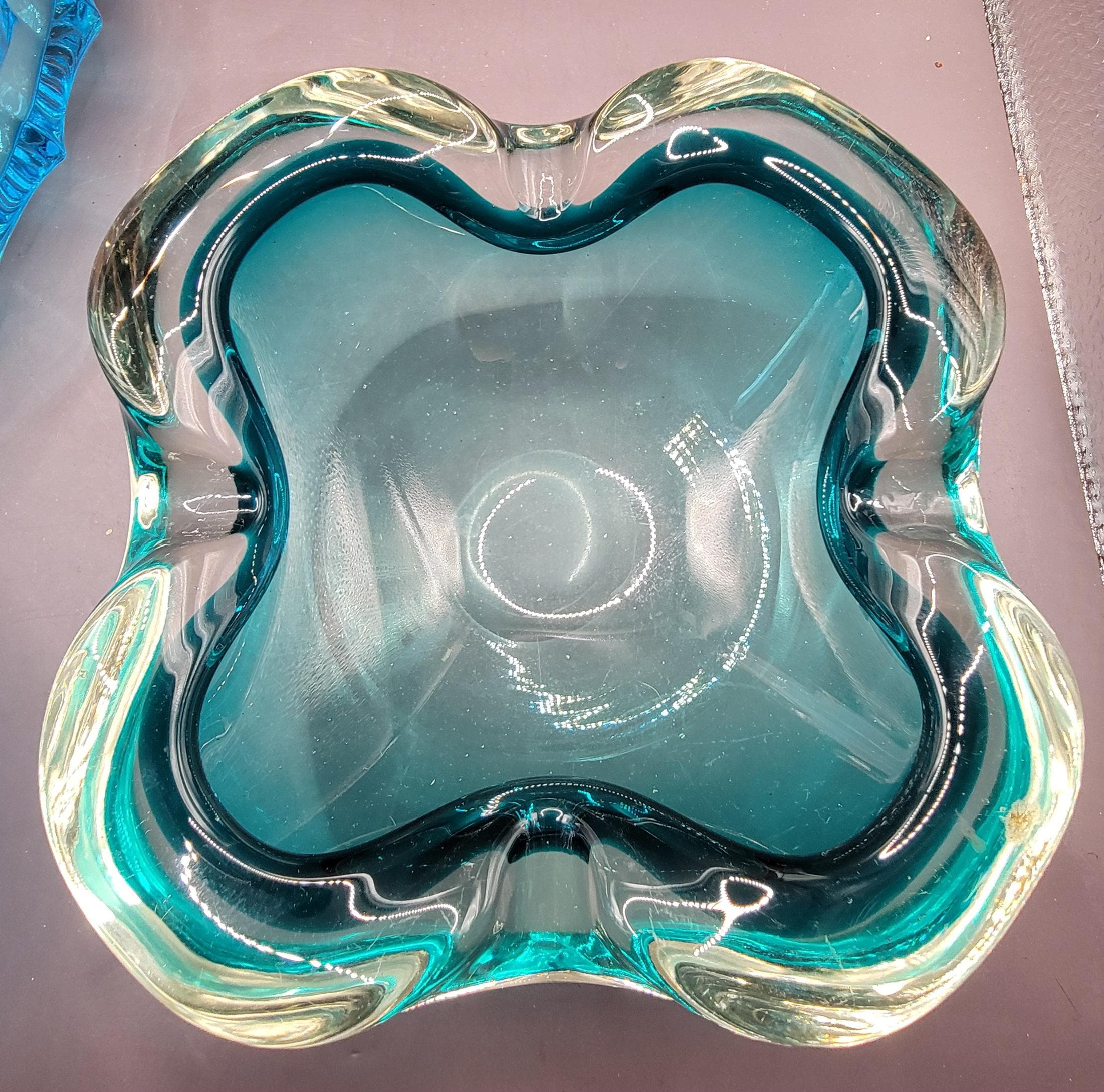Vintage Murano Teal Large Ashtray or Trinket Dish - 8