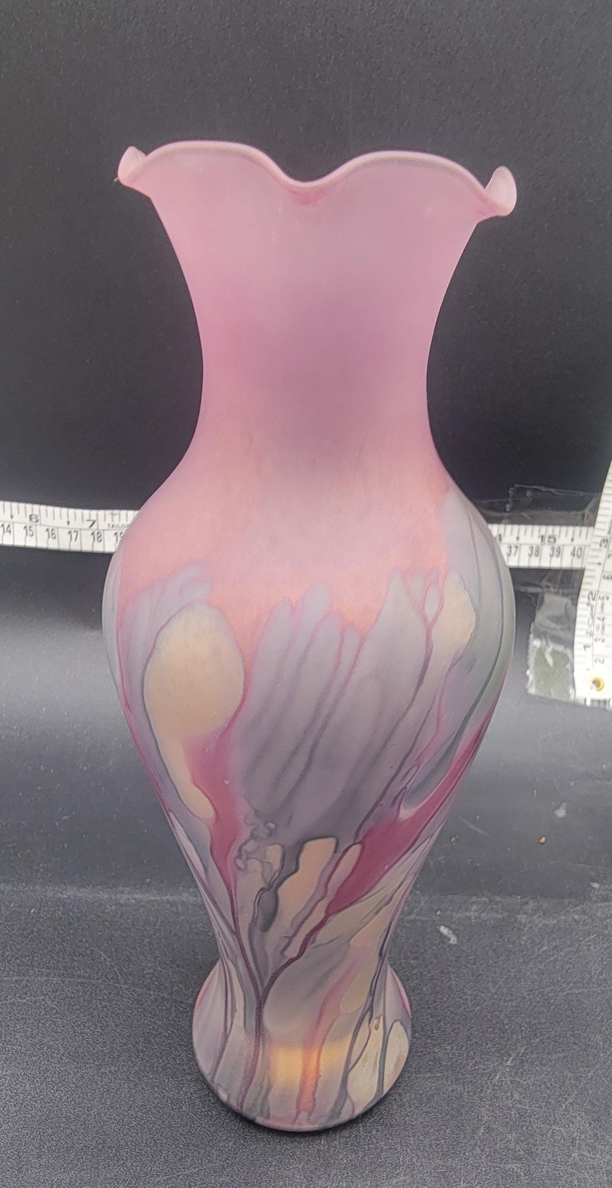 Vintage Reuven Glass by Nouveau Art Glass Co USA Pink Watercolor
