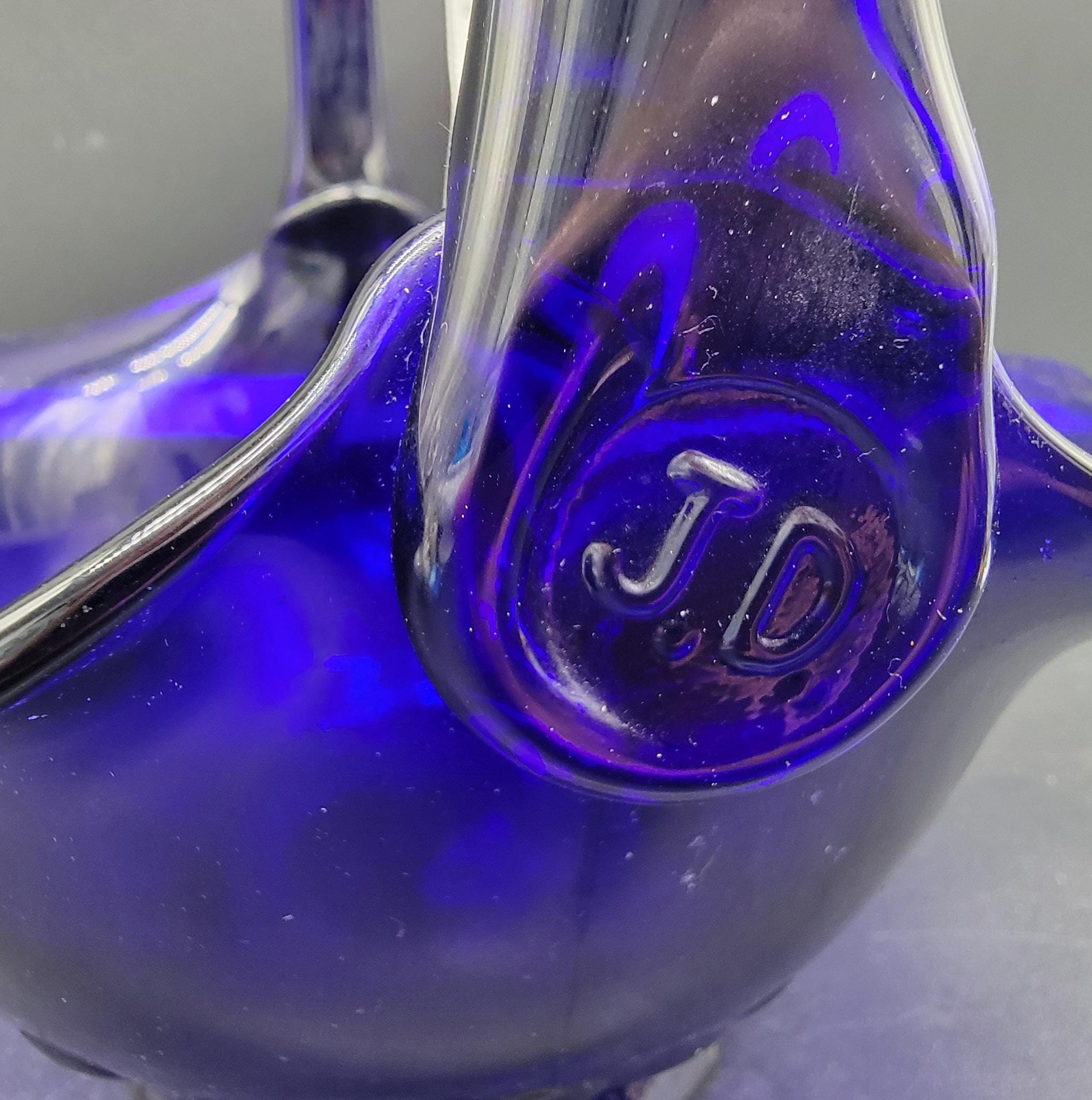 Vintage 1980s Indiana Glass Tiara Cobalt Blue Daisy Diane Handled