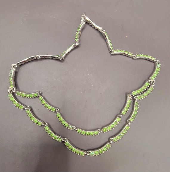 Vintage Designer BOGOFF Green Rhinestone Necklace - 14" - GORGEOUS!  Perfect for New Years Eve!