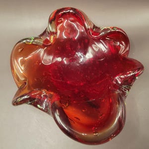 Vintage Murano Red Amberina Art Glass Bowl - 6&quot;