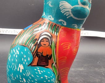 Vintage Ceramic Colorful Mexico Talavera Cat Kitty Figurine - 5"