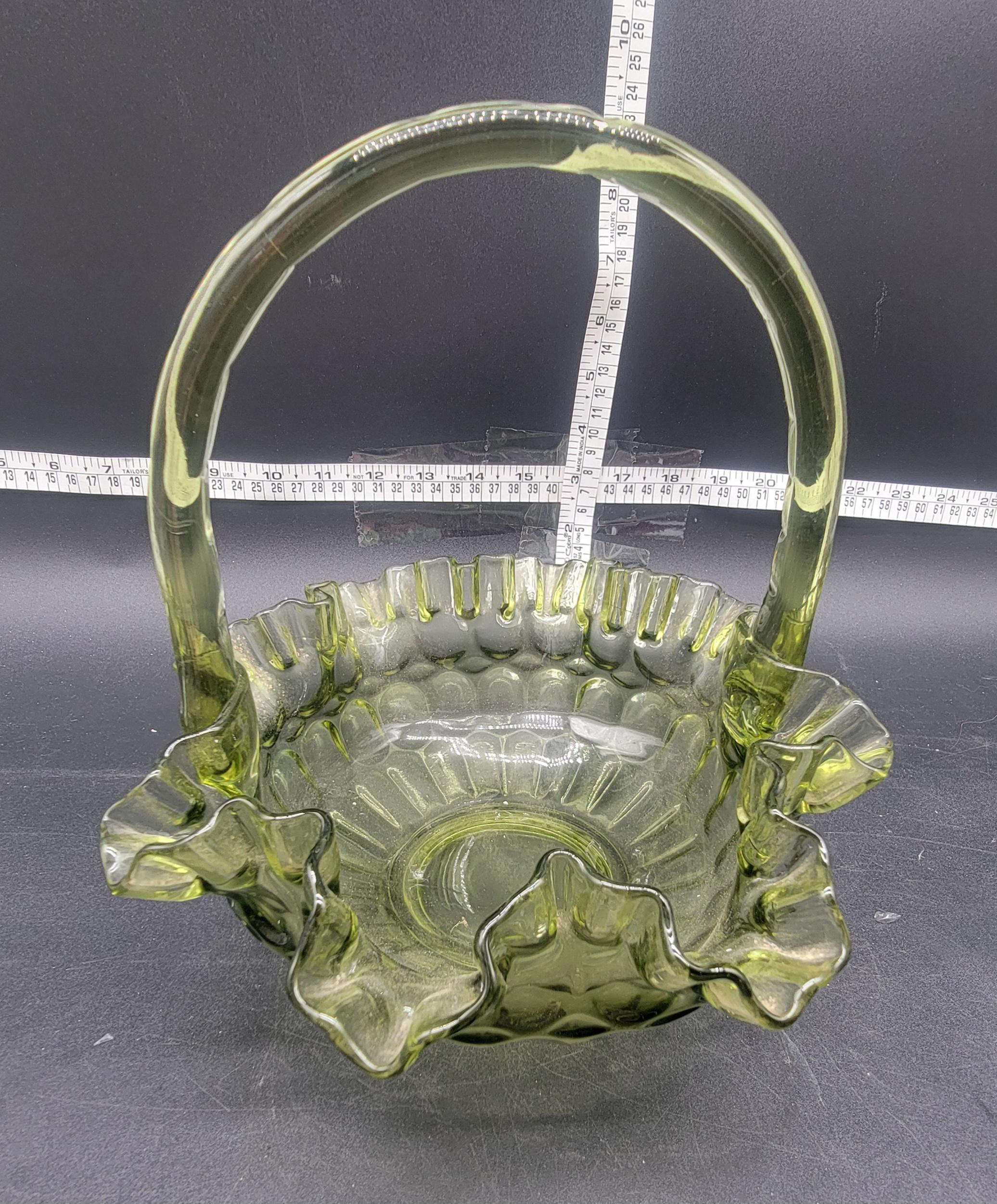 Vintage Fenton Glass Colonial Thumprint Pattern Basket 1960s