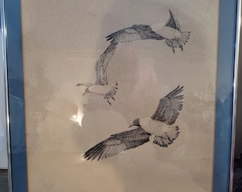 Vintage 1981 Original Painting Birds in Flight by Valan Stieler - SIGNED