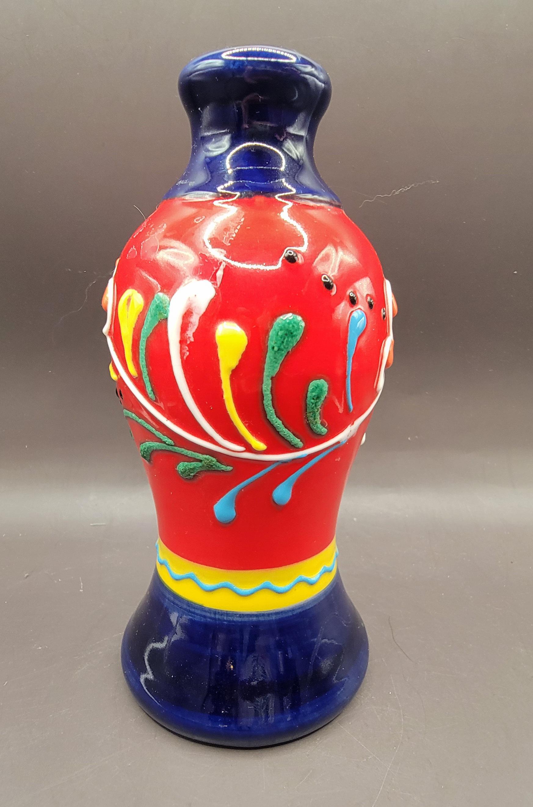 ヴィンテージ ハンドペイント ブルー&レッド 陶器 花瓶 スペイン製 - 8