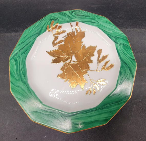 Vintage Rosenthal Germany 12 Sided Hand Painted Green and Gold