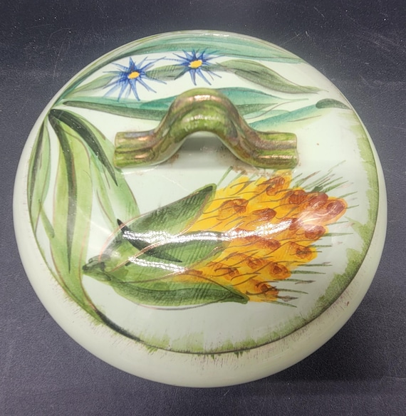 Vintage Italien Italien Keramik Porzellan Grün Blumengefäß mit Deckel