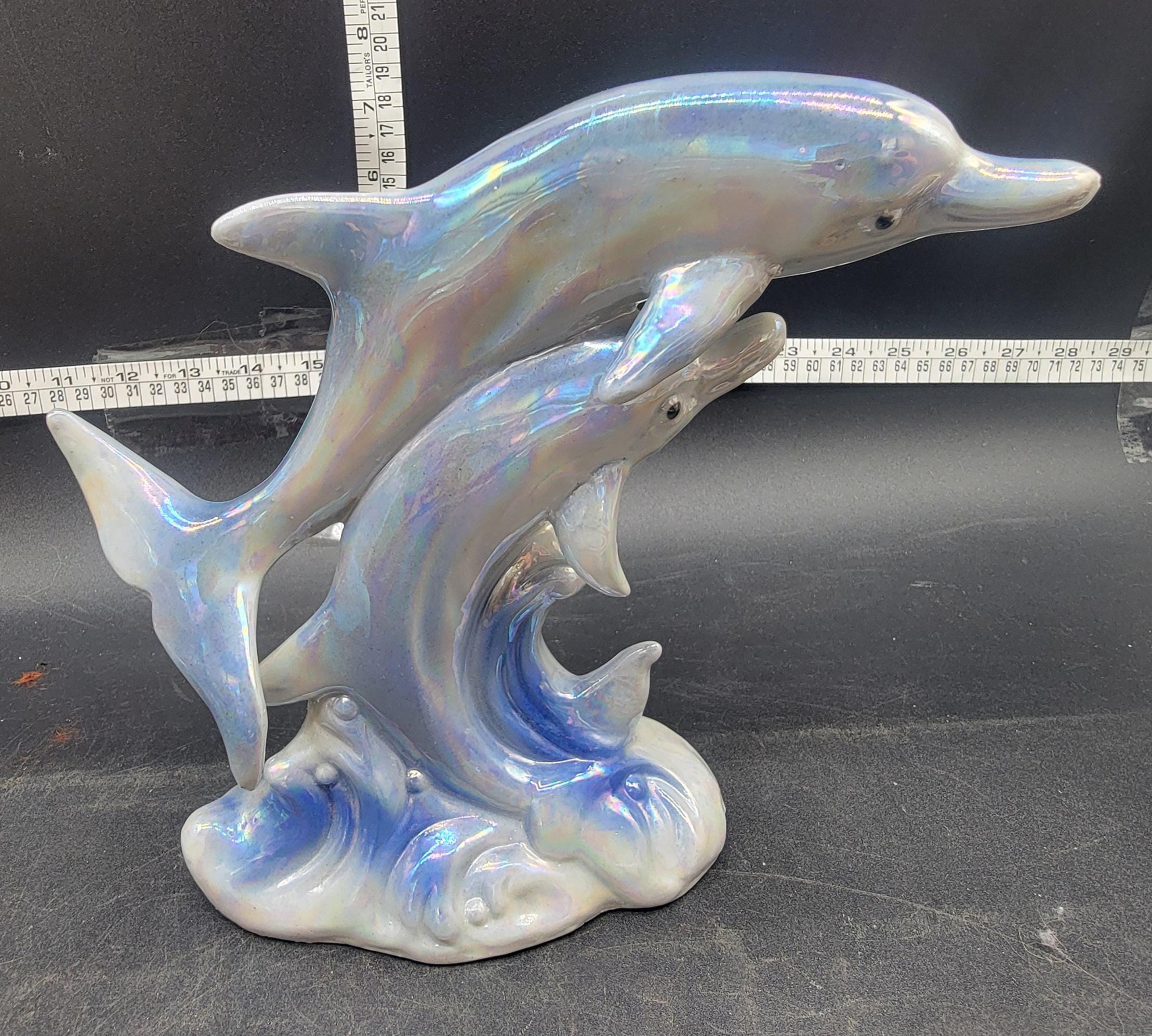 Vintage 1980s Kitsch Dauphin Porcelain Figurine - Dolphins Leaping