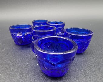Tazas de té pequeñas vintage azul cobalto - Juego de cinco - Juego de té infantil