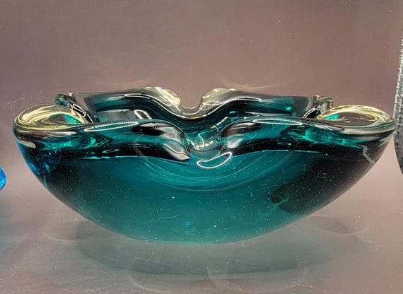 Vintage Murano Teal Large Ashtray or Trinket Dish - 8