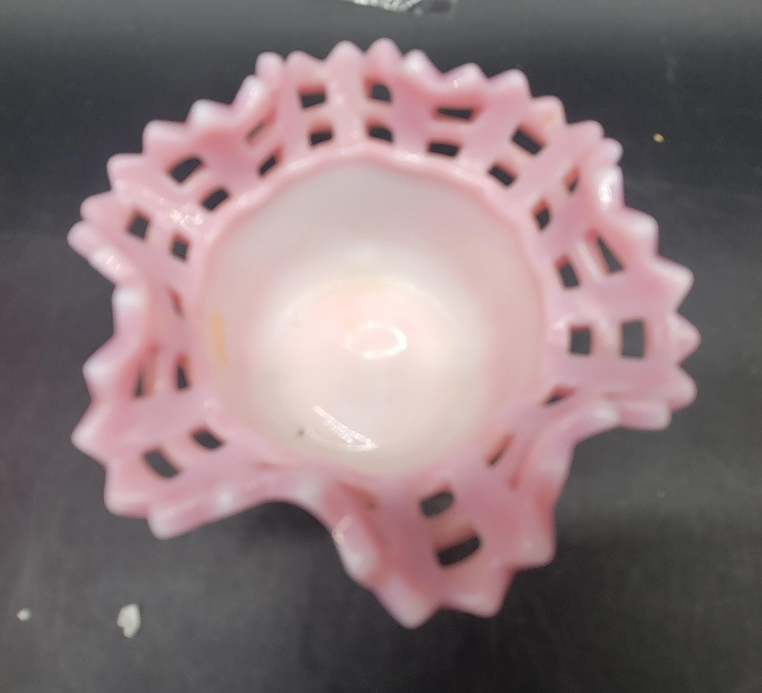 Vintage Fenton Rosalene Pink Basket Weave Glass Reticulated Bowl
