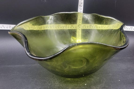 小型ヴィンテージ インディアナ グラス アボカド グリーン フリル