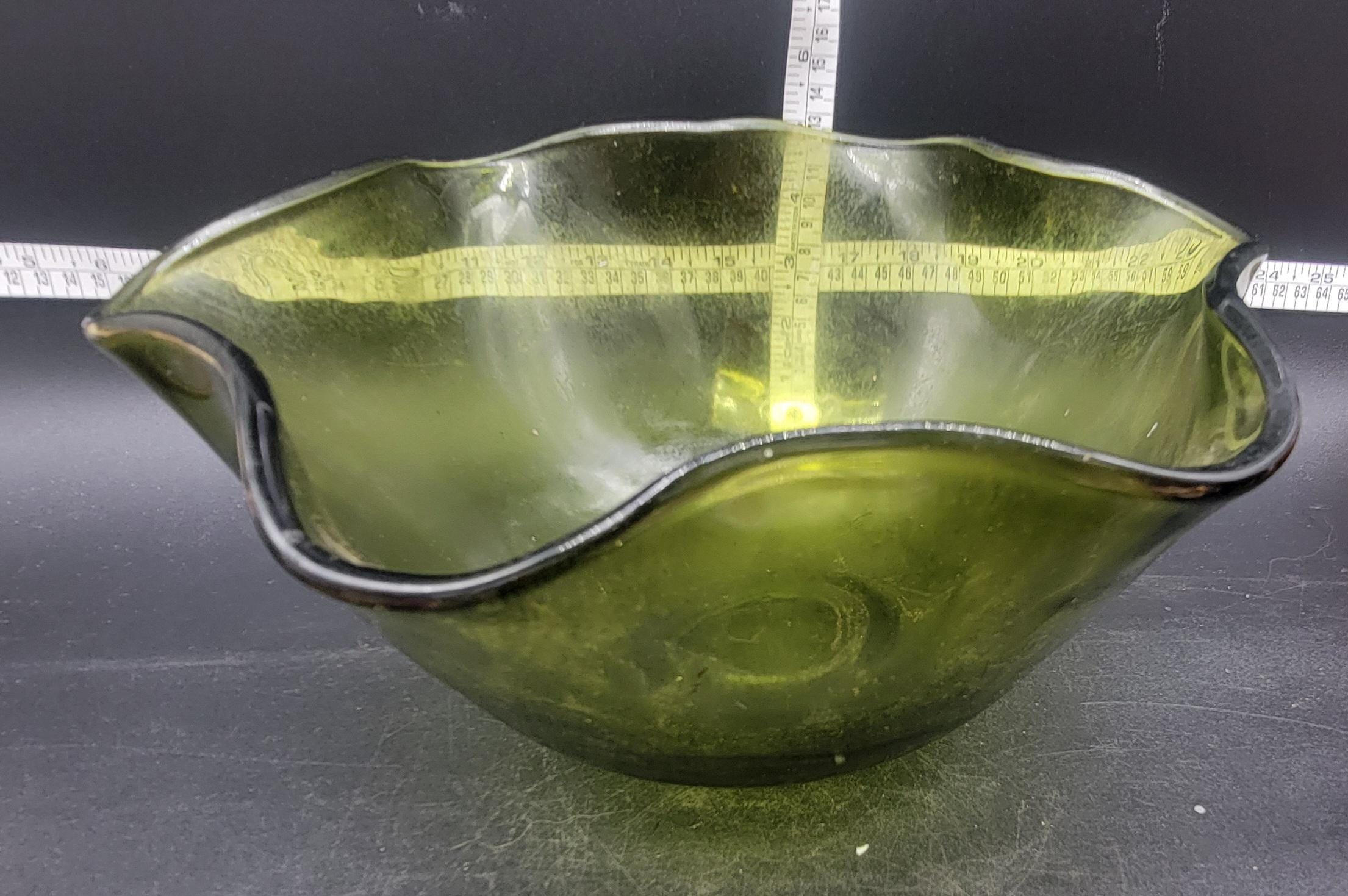 小型ヴィンテージ インディアナ グラス アボカド グリーン フリル