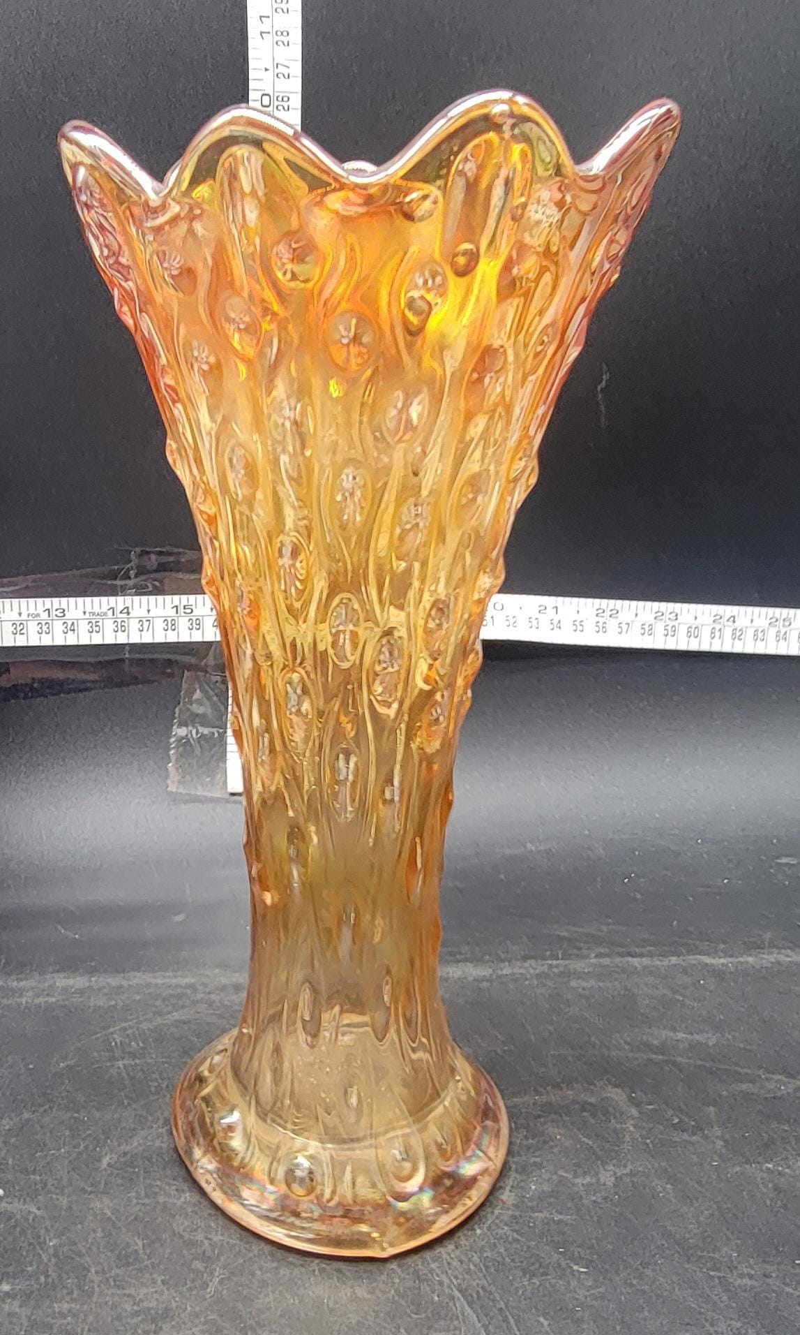 花瓶・フラワースタンド Fenton Carnival Glass Marigold Vase Very Vintage Fenton Marigold Carnival Glass Vase Hobnail Swung