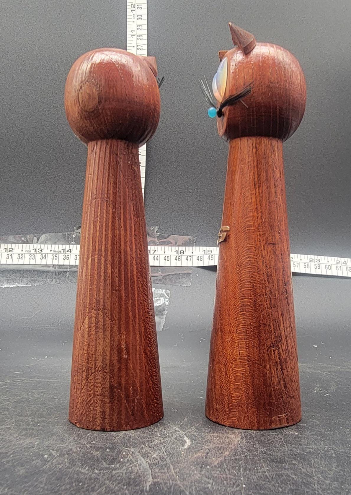 ヴィンテージ風木製猫型ソルト＆ペッパーシェーカー - Etsy 日本