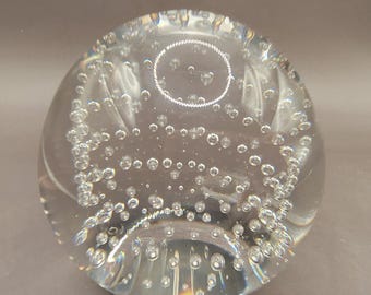 Vintage Clear Controlled Bubble Bullicante Murano Glass Paperweight