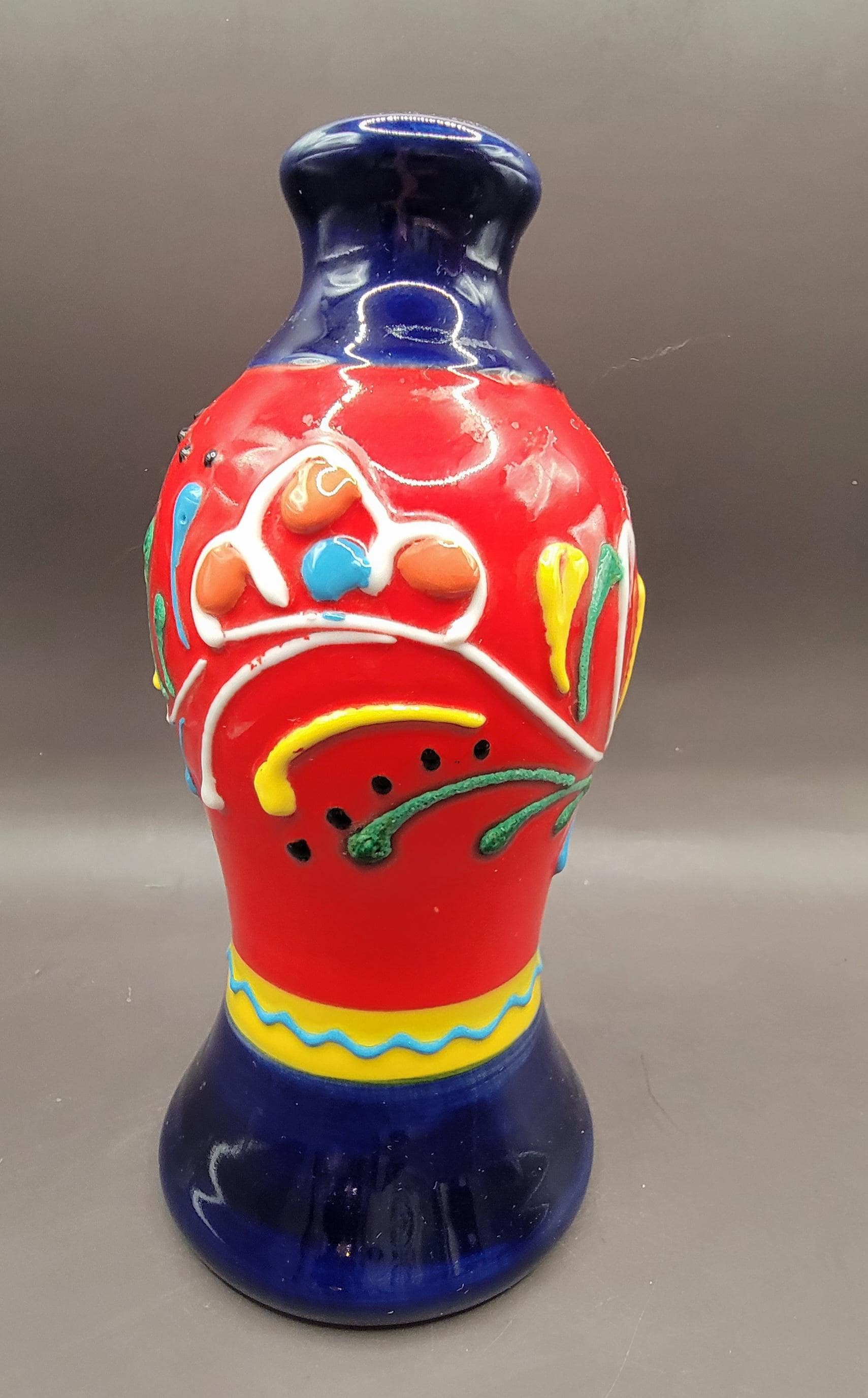 ヴィンテージ ハンドペイント ブルー&レッド 陶器 花瓶 スペイン製 - 8