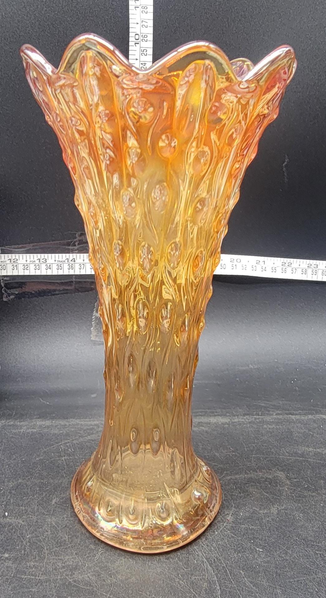Very Vintage Fenton Marigold Carnival Glass Vase Hobnail Swung