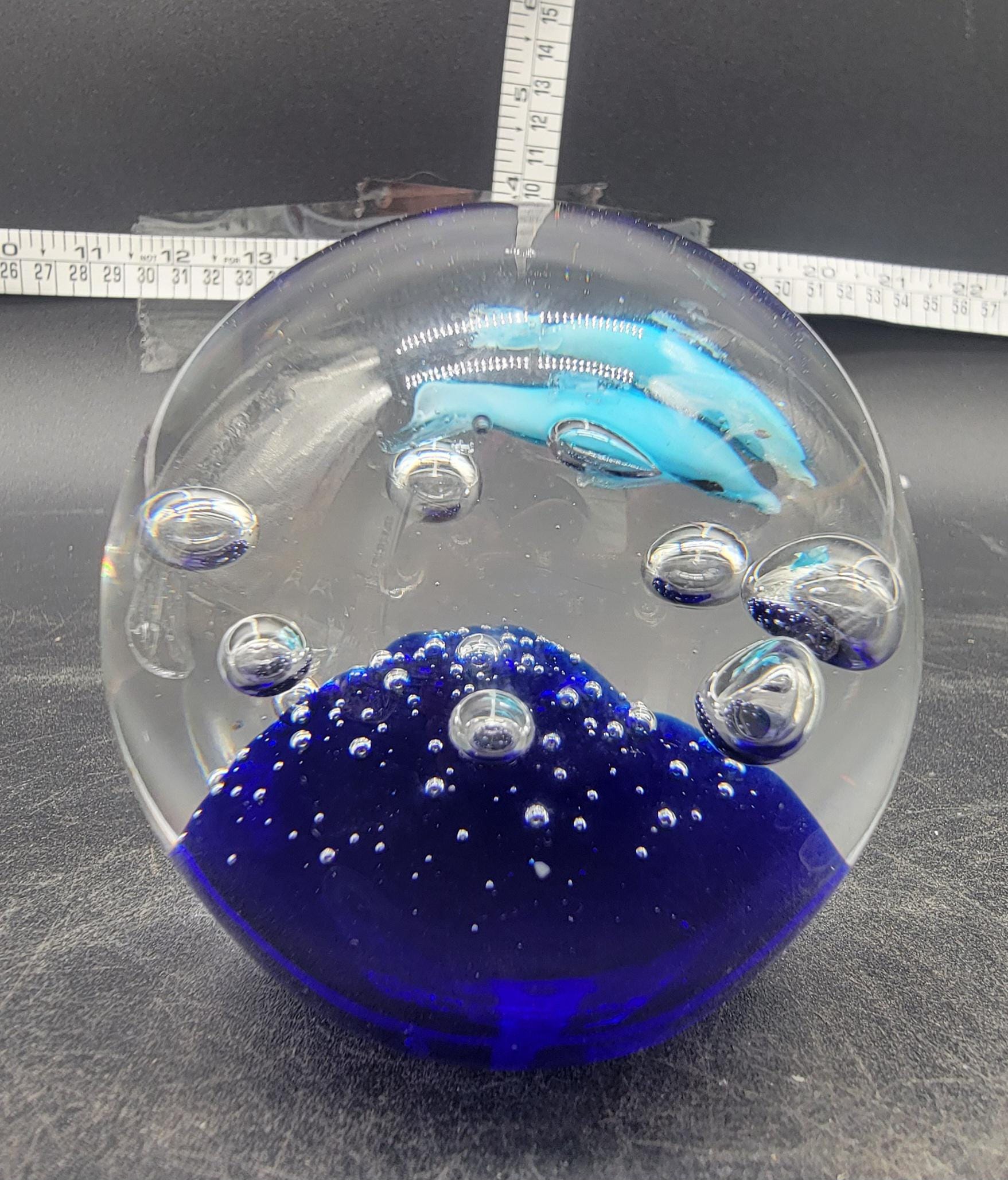 Vintage Murano Art Glass Dolphin Paperweight: Blue Ocean MCM Decor