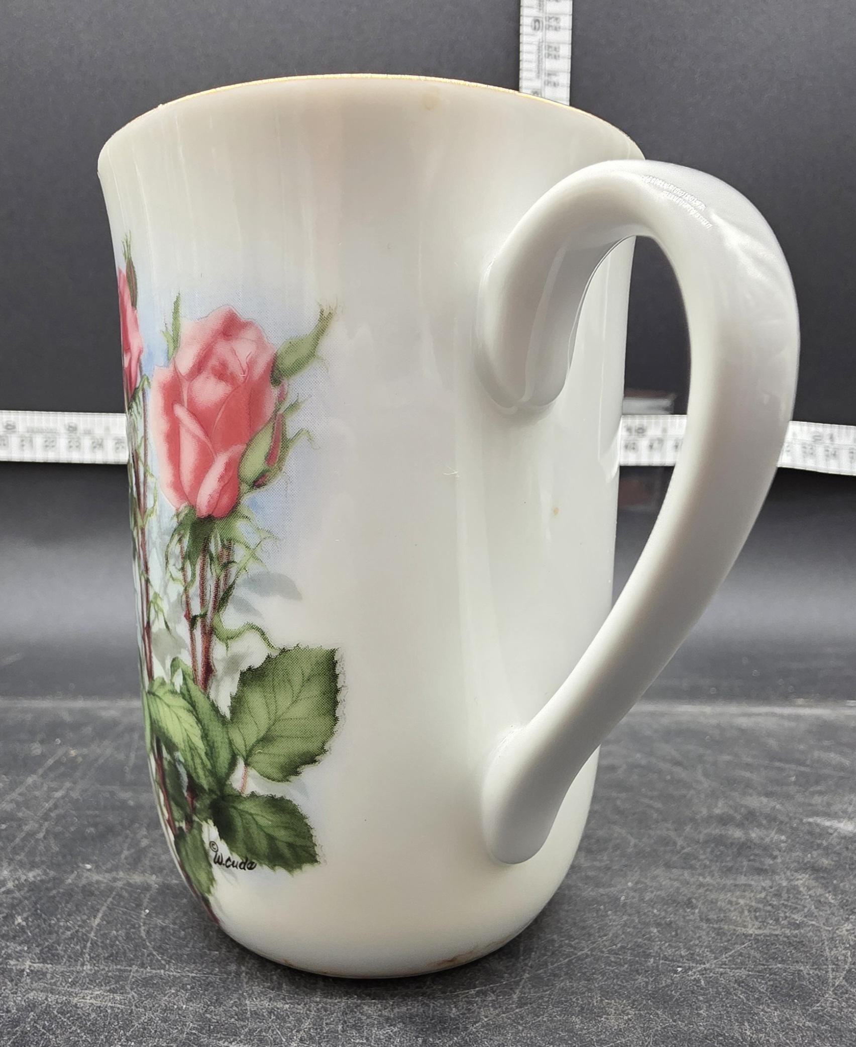 Vintage Otagiri Japan Walt Cude Coffee Mug Pink Roses Hummingbird
