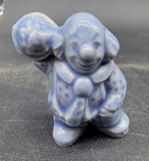 Vintage 1990s Wade Whimsy England Circus Series III Blue "Clown with Pie" Red Rose Tea Porcelain Figurine Vintage 1990s Wade Whimsy England Circus Series III Blue "Clown with Pie" Red Rose Tea Porcelain Figurine