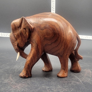 Vintage Wooden Carved Elephant Figurine