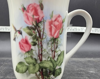Vintage Otagiri Japan Walt Cude Coffee Mug Pink Roses Hummingbird