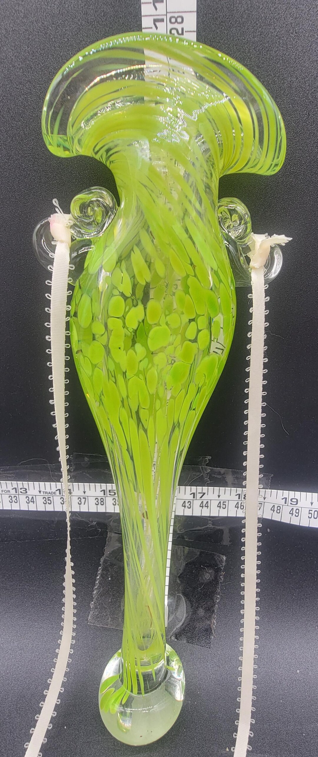 アートガラス グリーン スワール ロング 10インチ ハンギング ウォール