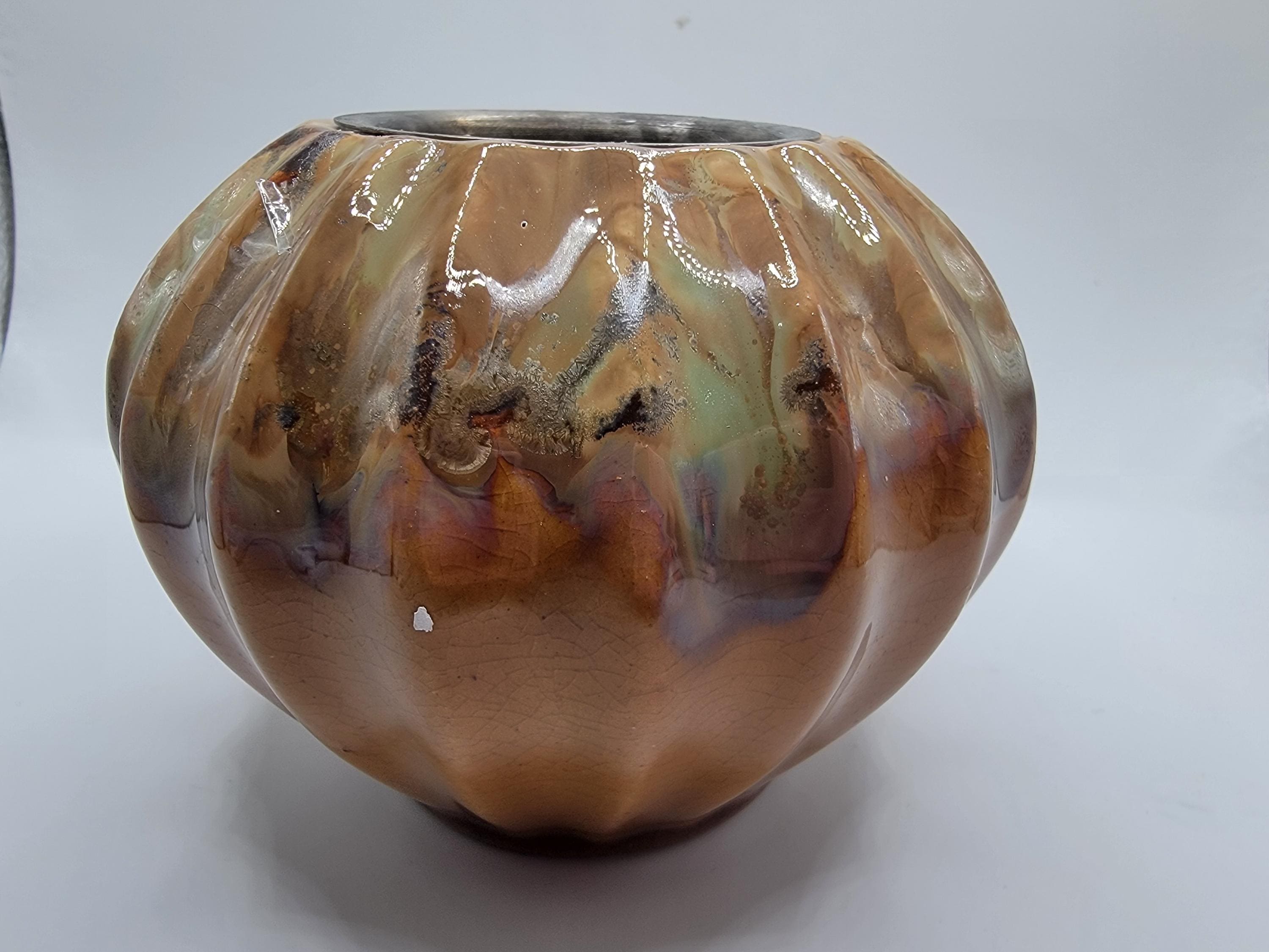 Vintage Green and Gold Ceramic Vase With Removable Insert - Etsy