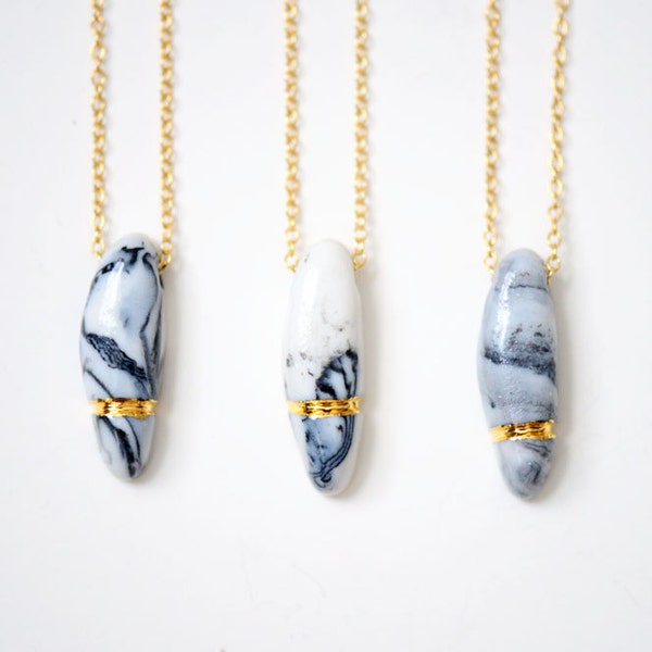 Small BB Marbled Porcelain Pebble Necklace - Gold - Porcelain Jewelry - 22k Gold - 14k gold filled chain