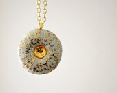 Porcelain Sea Urchin Pendant - 22k Gold Luster, minimalist jewelry, nickel free, turquoise, coral