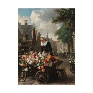 Frau mit Blumenwagen 8 - Altmarktplatz, Wagen überfüllt mit Blumen zum Verkauf, gerollte Poster hängende Wandkunst