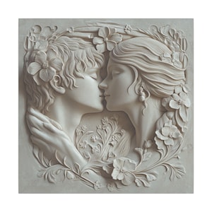 Romantic Bas Relief Wall Art Canvas | Couple&#39;s Embossed Design | Love Decor, Anniversary Gift, Wedding Art, Home Decor, Relationship (3)